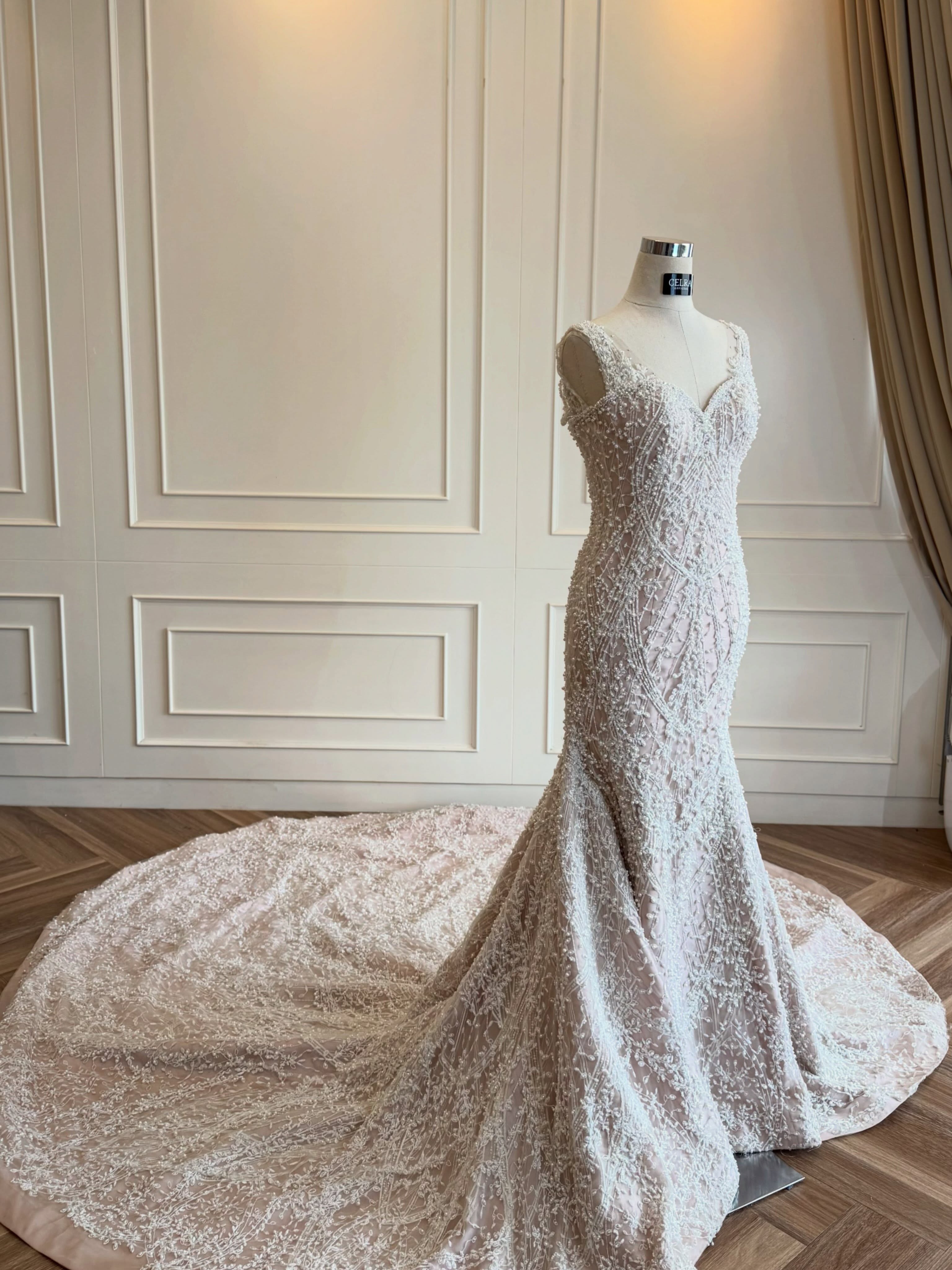 CELRA gown details in the atelier