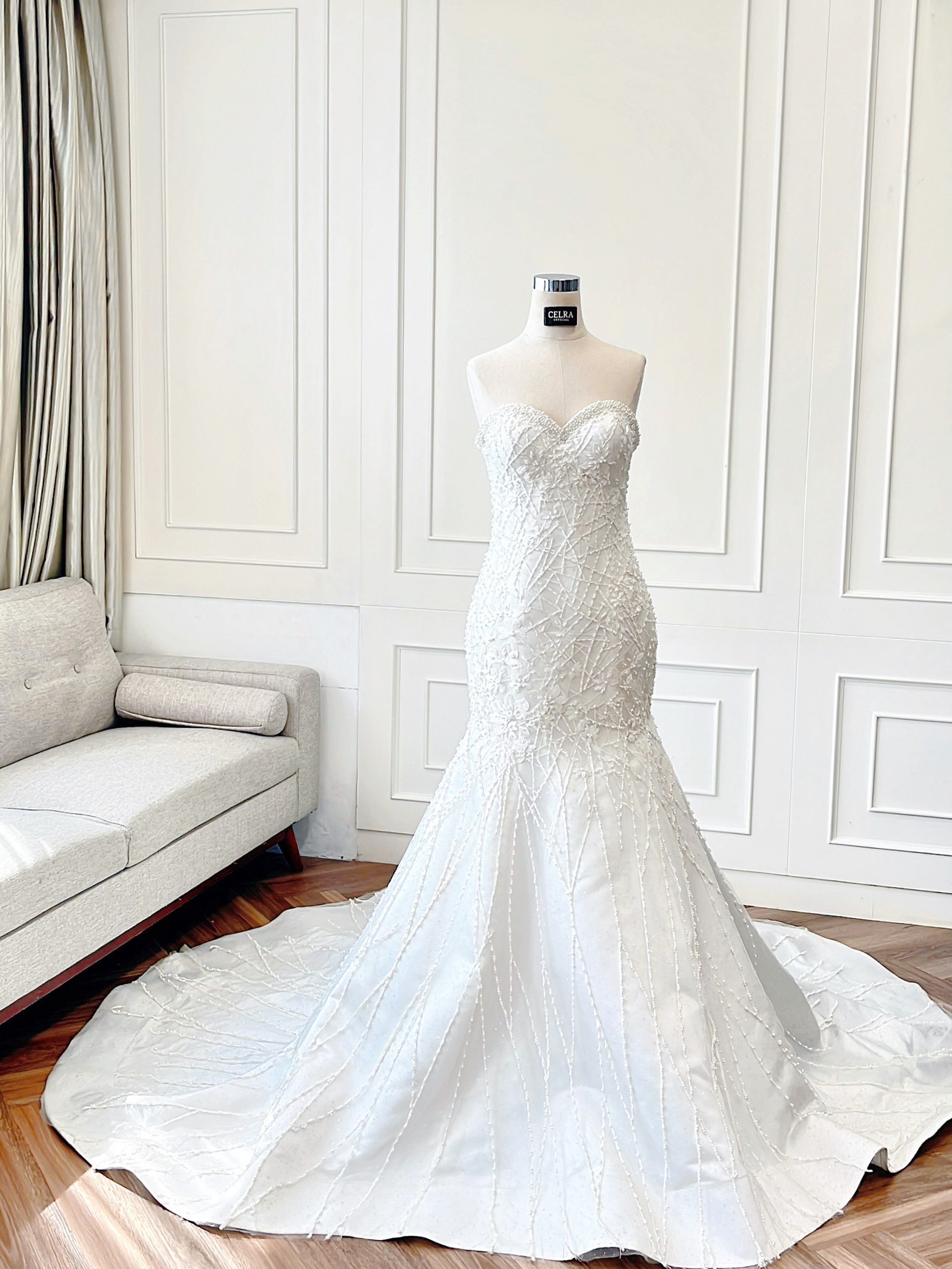 CELRA gown details in the atelier