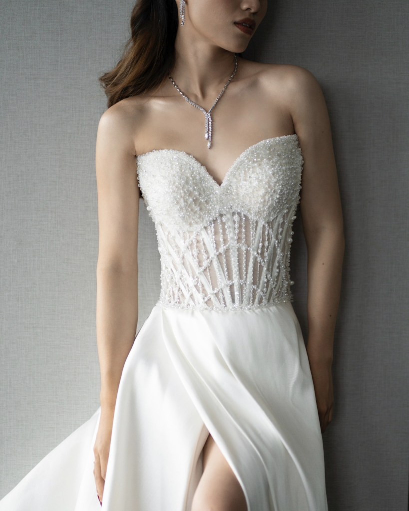 Strapless corset wedding gown with high slit by CELRA