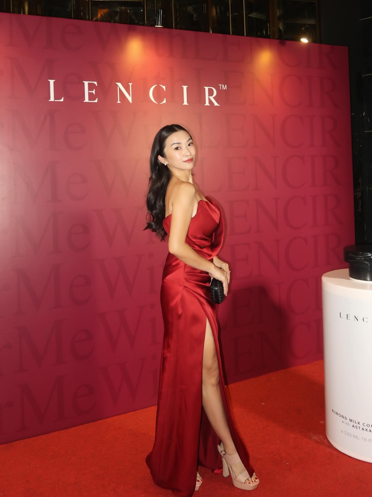 Red satin gown from the CELRA.id rental collection