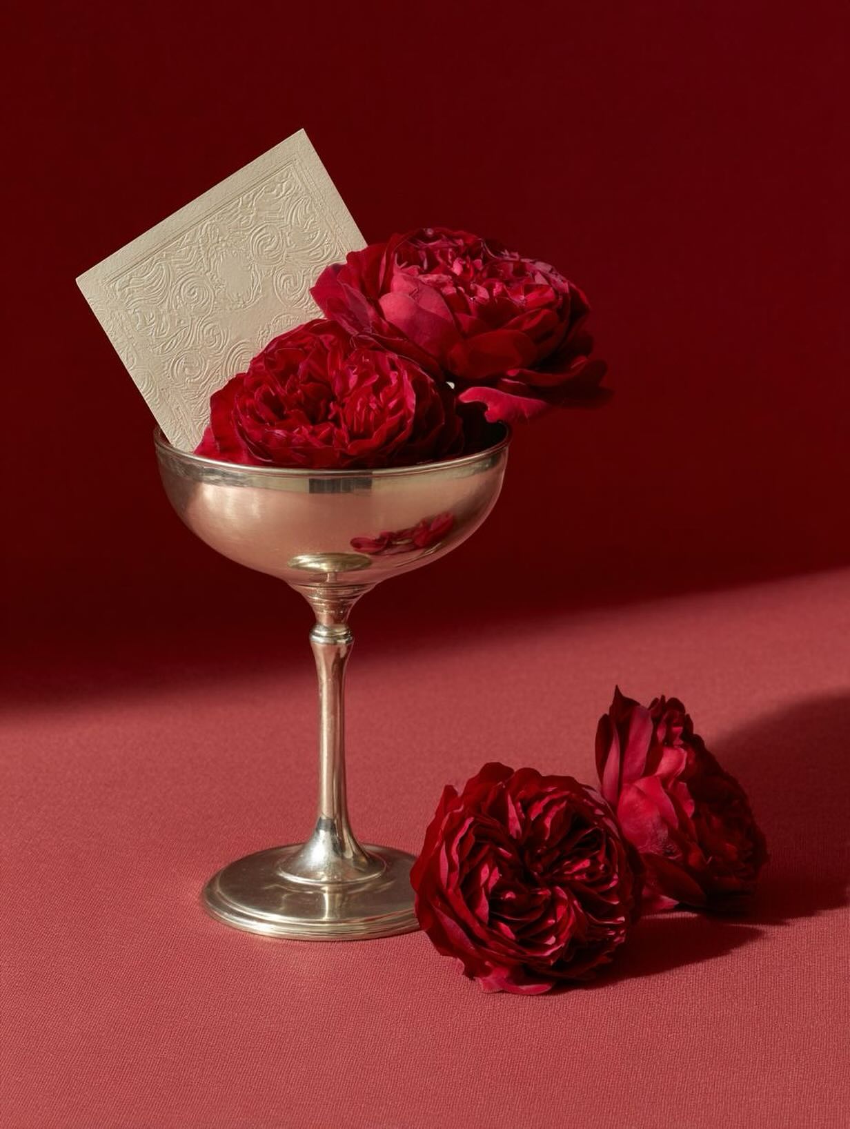 Red roses in a vintage coupe, CELRA styling